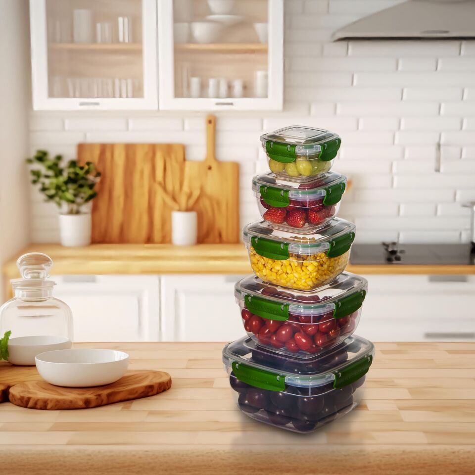 5'li Set Master Kare Saklama Kabı (275 ml - 500 ml - 900 ml - 1500 ml - 2400 ml)