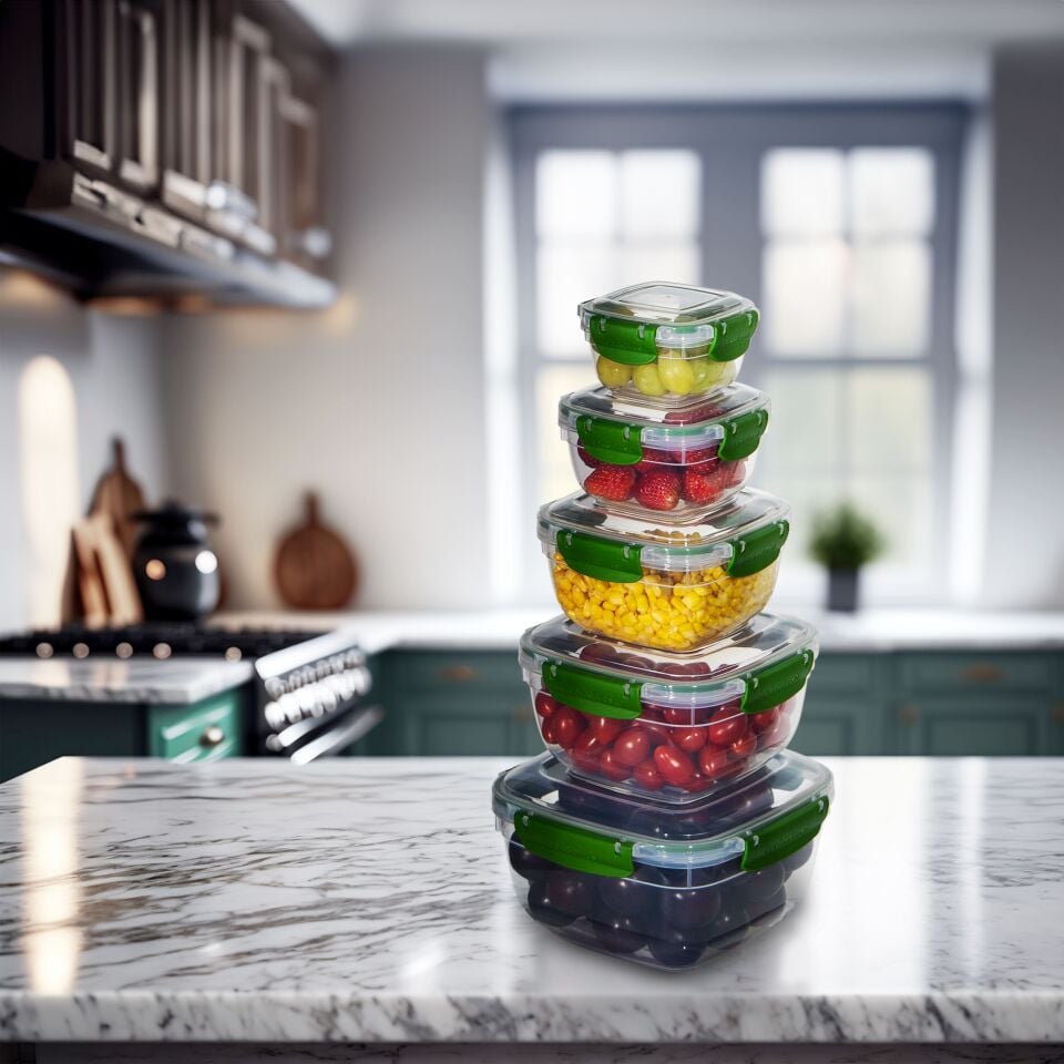 5'li Set Master Kare Saklama Kabı (275 ml - 500 ml - 900 ml - 1500 ml - 2400 ml)