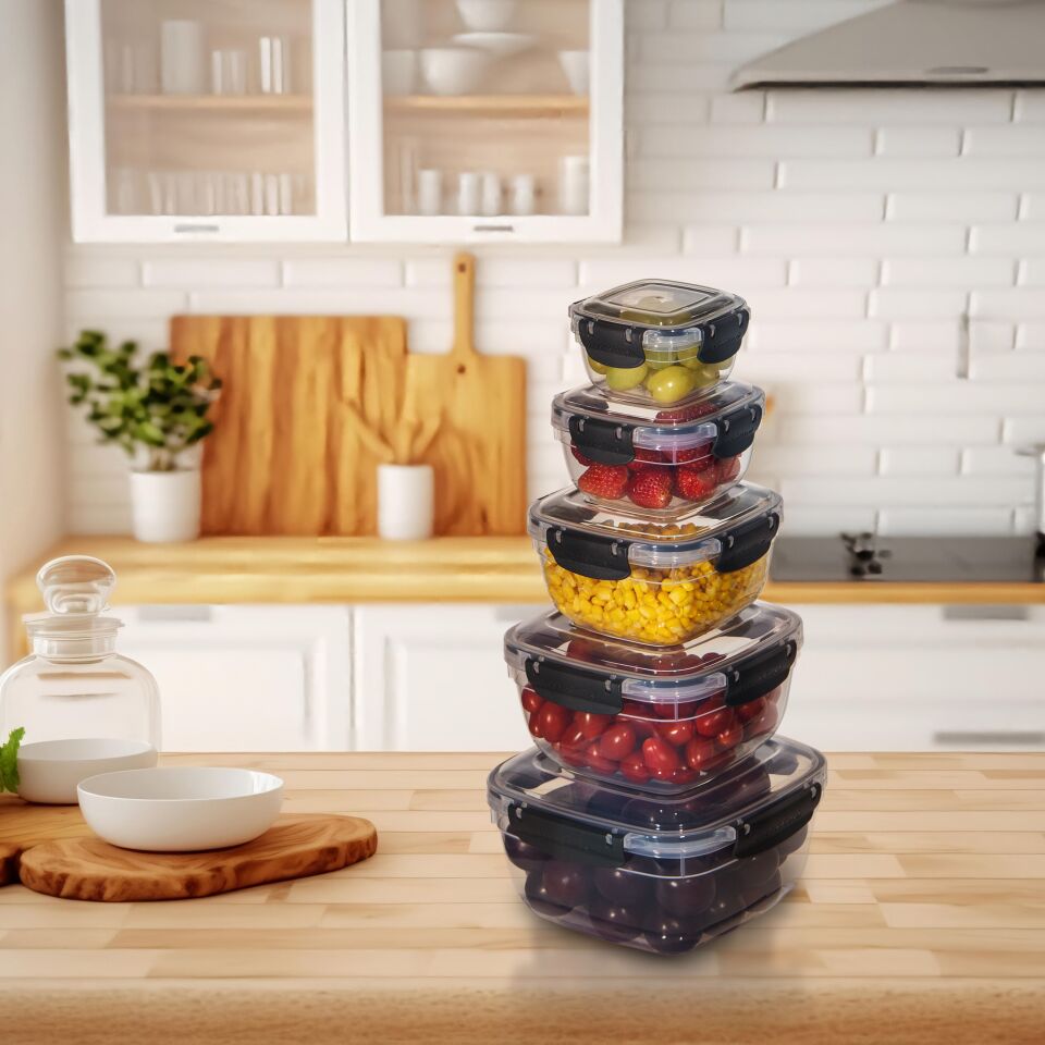 5'li Set Master Kare Saklama Kabı (275 ml - 500 ml - 900 ml - 1500 ml - 2400 ml)
