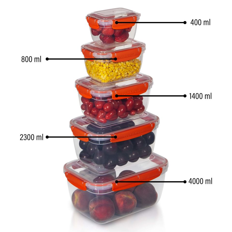 5'li Master Dikdörtgen Saklama Kabı (400 ml - 800 ml - 1400 ml - 2300 ml - 4000 ml)
