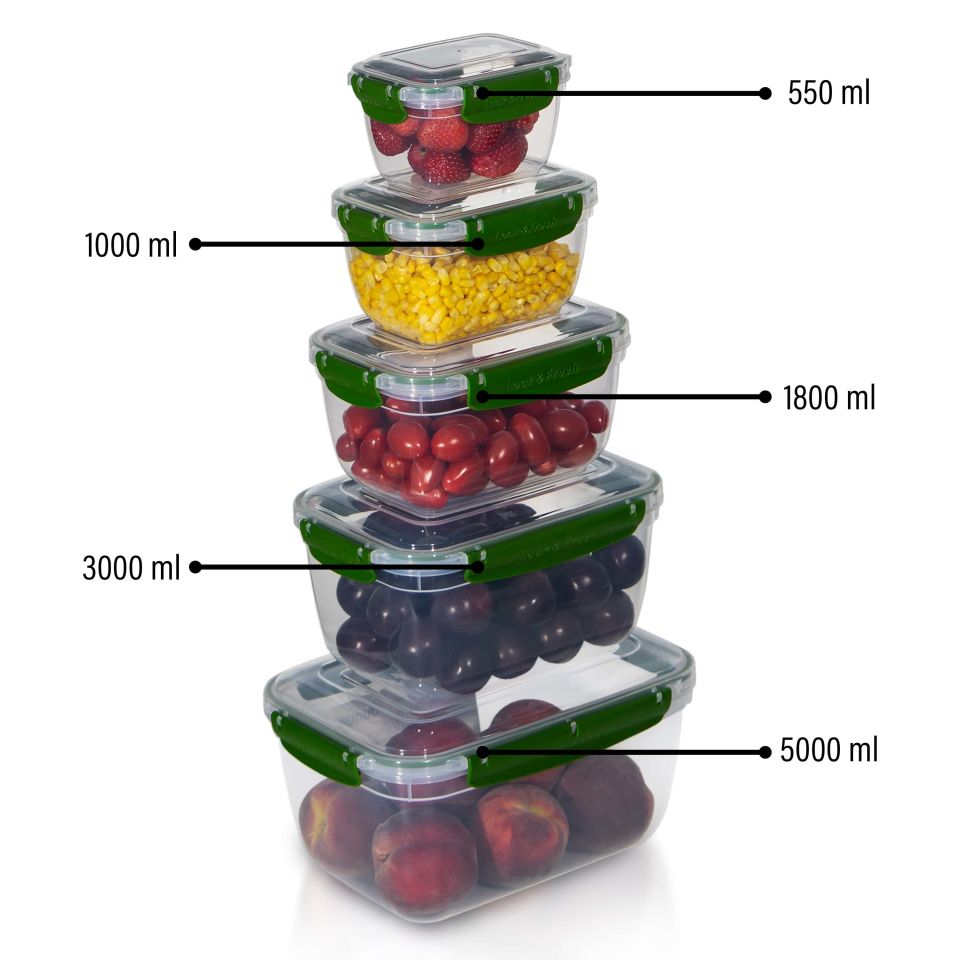 5'li Master Dikdörtgen Saklama Kabı (550 ml - 1000 ml - 1800 ml - 3000 ml - 5000 ml)