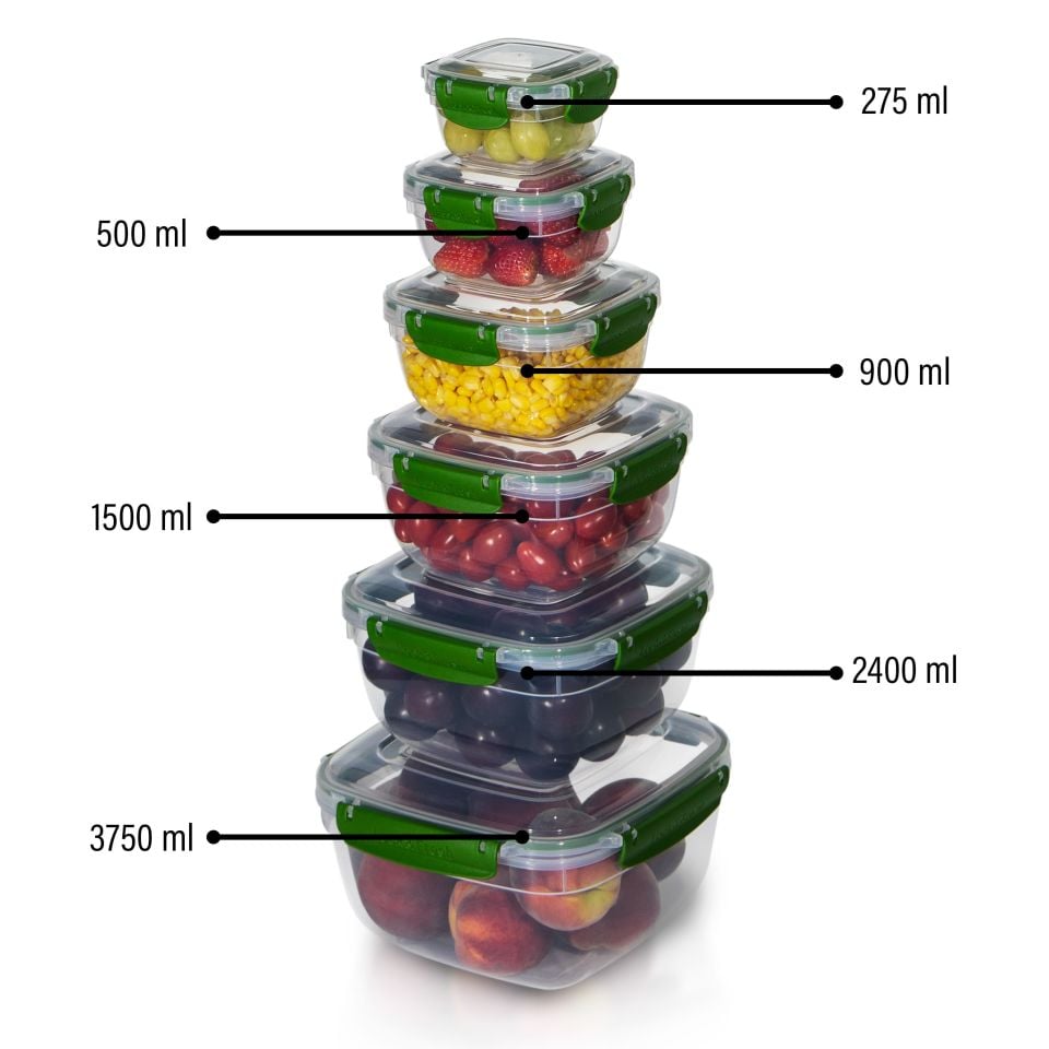 6'lı Set Master Kare Saklama Kabı (275 ml - 500 ml - 900 ml - 1500 ml - 2400 ml - 3750 ml)