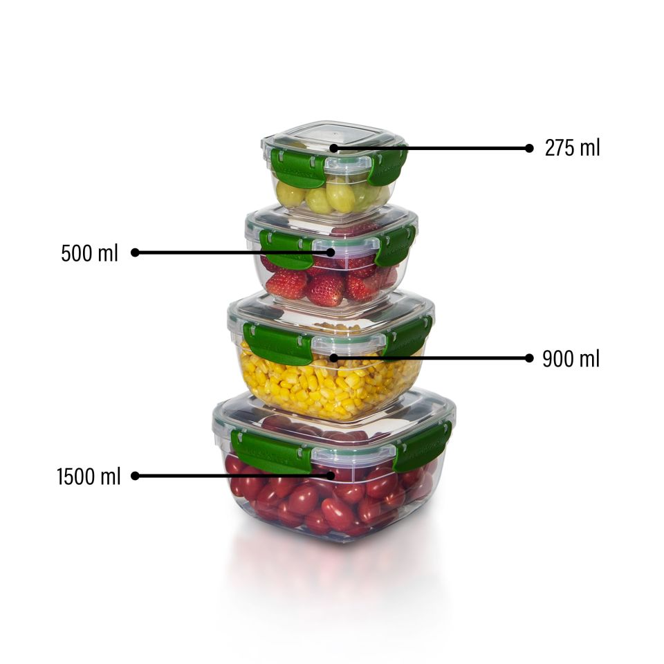 4'lü Set Master Kare Saklama Kabı (275 ml - 500 ml - 900 ml - 1500 ml)