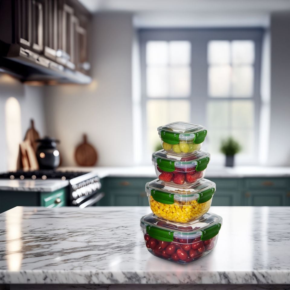 4'lü Set Master Kare Saklama Kabı (275 ml - 500 ml - 900 ml - 1500 ml)