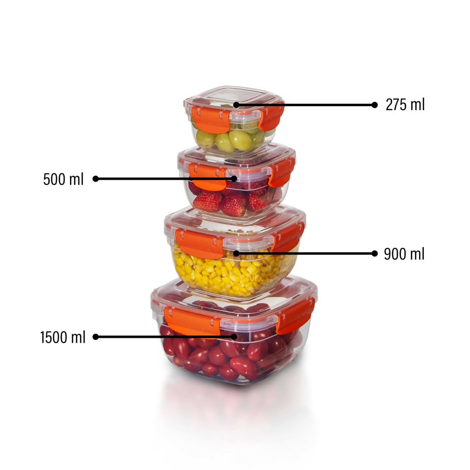 4'lü Set Master Kare Saklama Kabı (275 ml - 500 ml - 900 ml - 1500 ml)