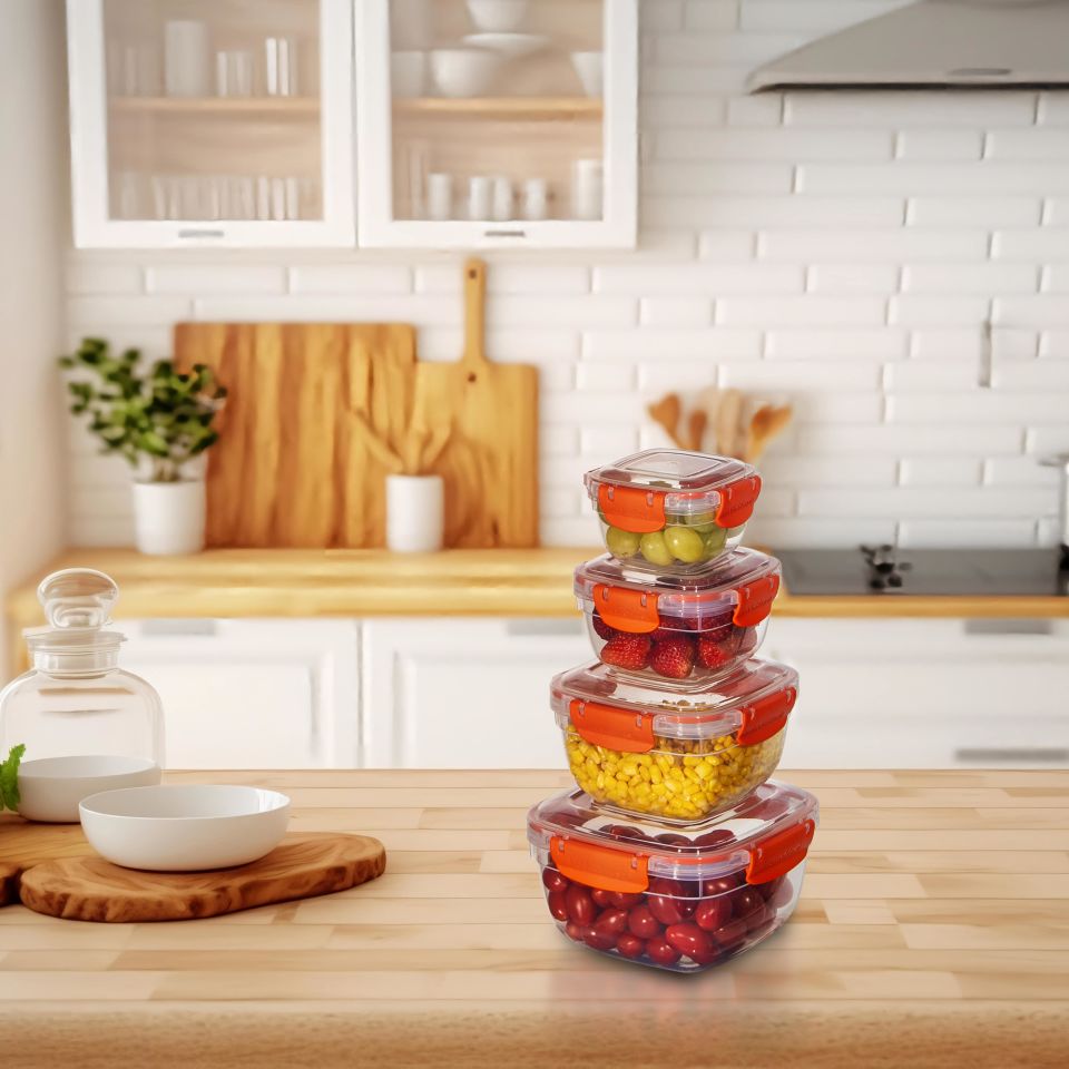 4'lü Set Master Kare Saklama Kabı (275 ml - 500 ml - 900 ml - 1500 ml)