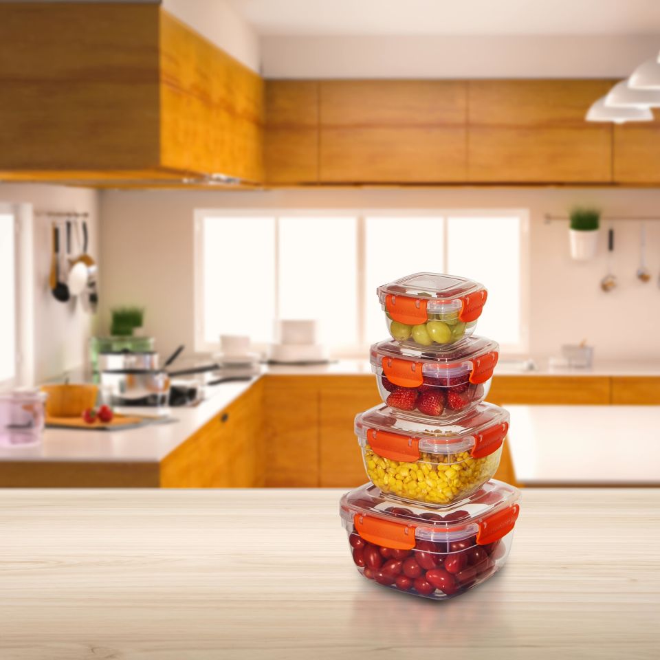 4'lü Set Master Kare Saklama Kabı (275 ml - 500 ml - 900 ml - 1500 ml)