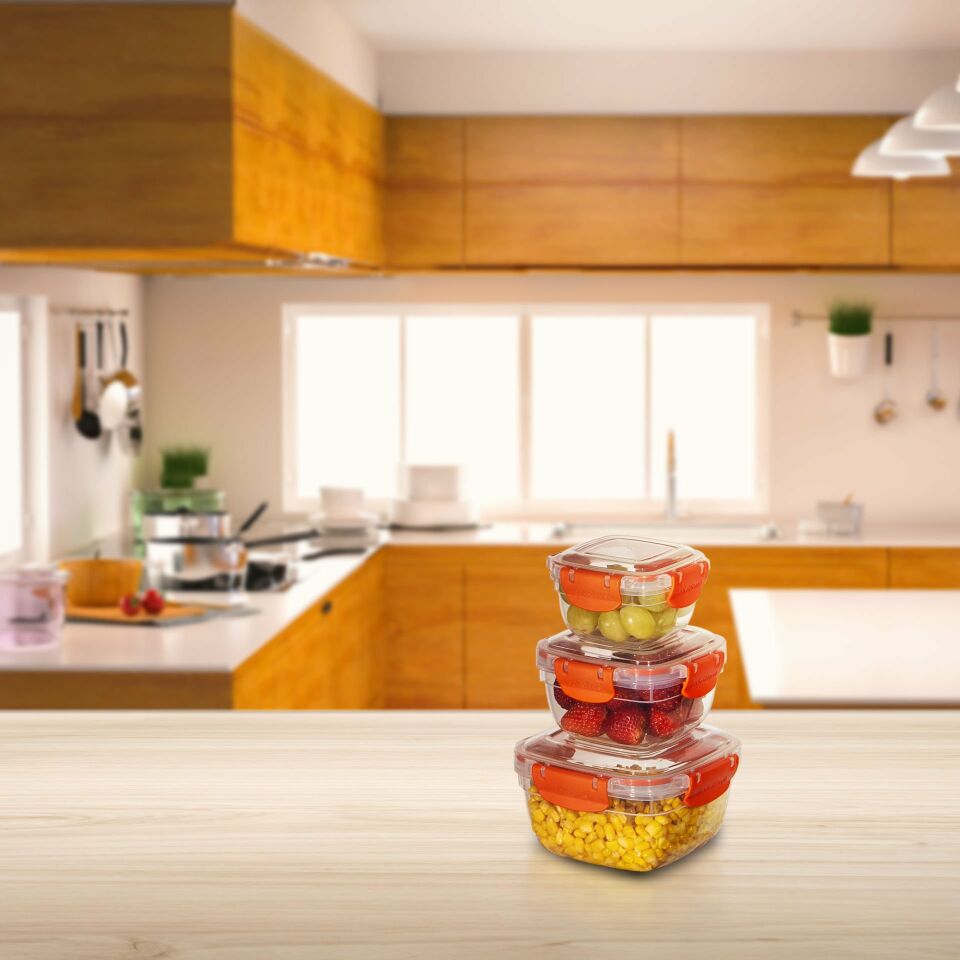 3'lü Set Master Kare Saklama Kabı (275 ml - 500 ml - 900 ml)
