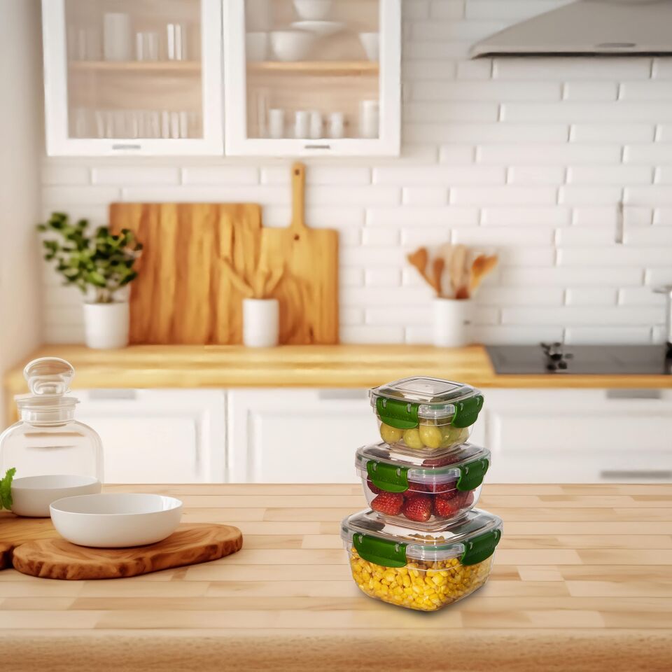 3'lü Set Master Kare Saklama Kabı (275 ml - 500 ml - 900 ml)