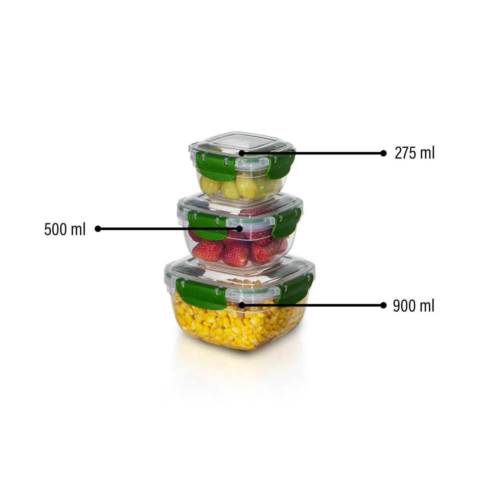 3'lü Set Master Kare Saklama Kabı (275 ml - 500 ml - 900 ml)