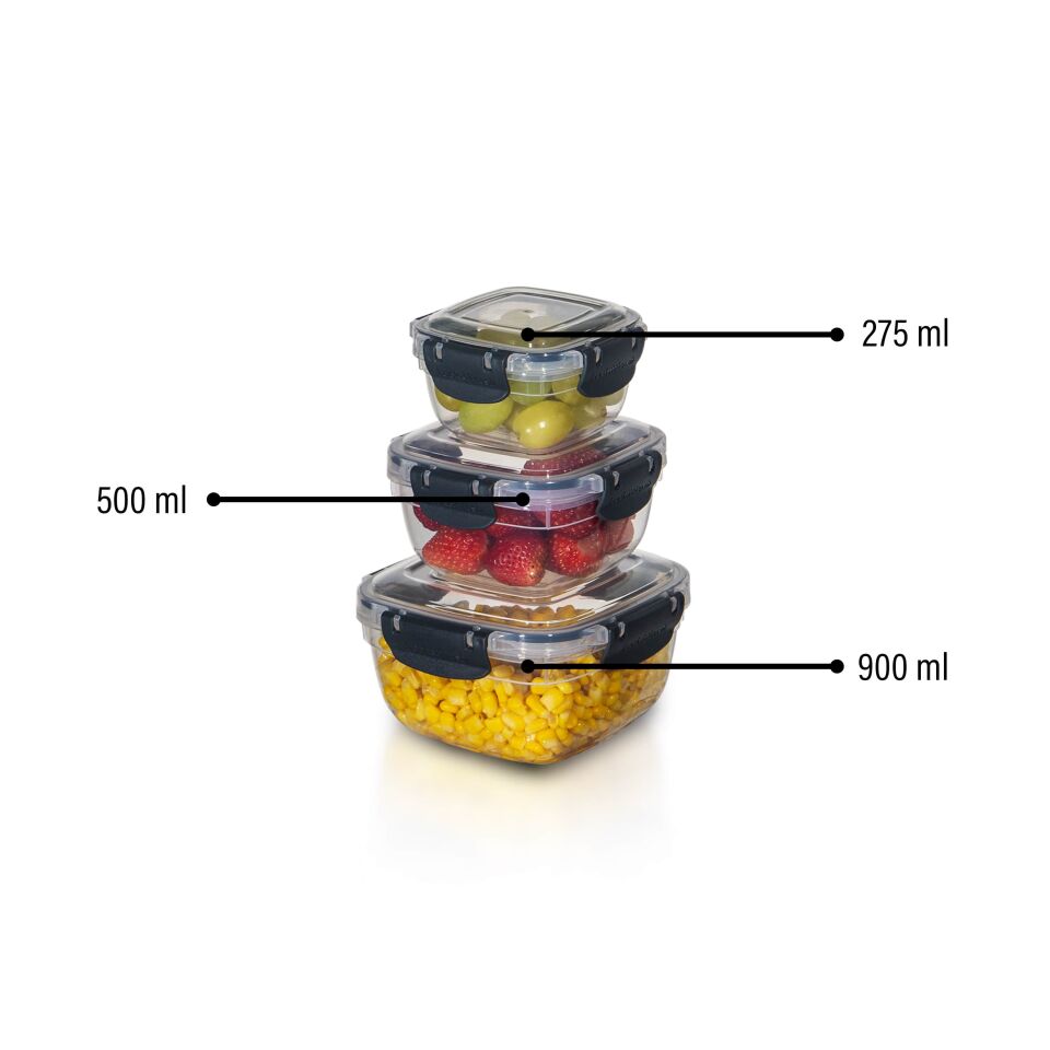3'lü Set Master Kare Saklama Kabı (275 ml - 500 ml - 900 ml)