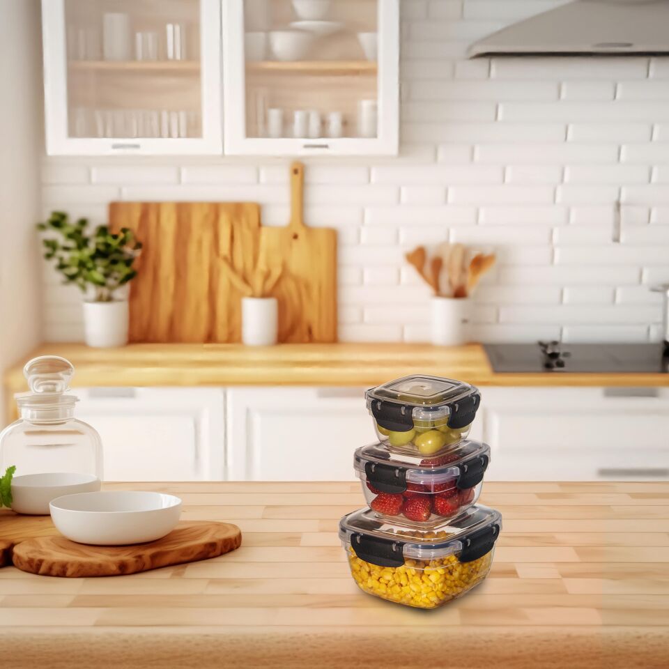 3'lü Set Master Kare Saklama Kabı (275 ml - 500 ml - 900 ml)
