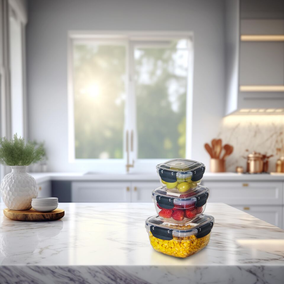 3'lü Set Master Kare Saklama Kabı (275 ml - 500 ml - 900 ml)