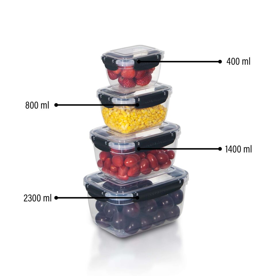 4'lü Master Dikdörtgen Saklama Kapları (400 ml - 800 ml - 1400 ml - 2300 ml)