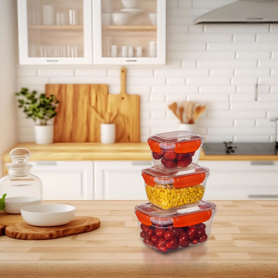 3'lü Master Dikdörtgen Saklama Kabı (400 ml - 800 ml - 1400 ml)