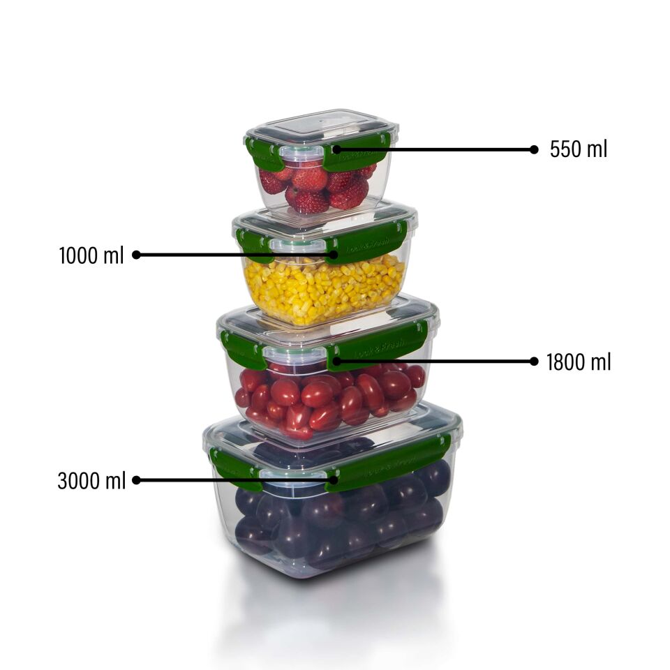 4'lü Master Dikdörtgen Saklama Kabı (550 ml - 1000 ml - 1800 ml - 3000 ml)