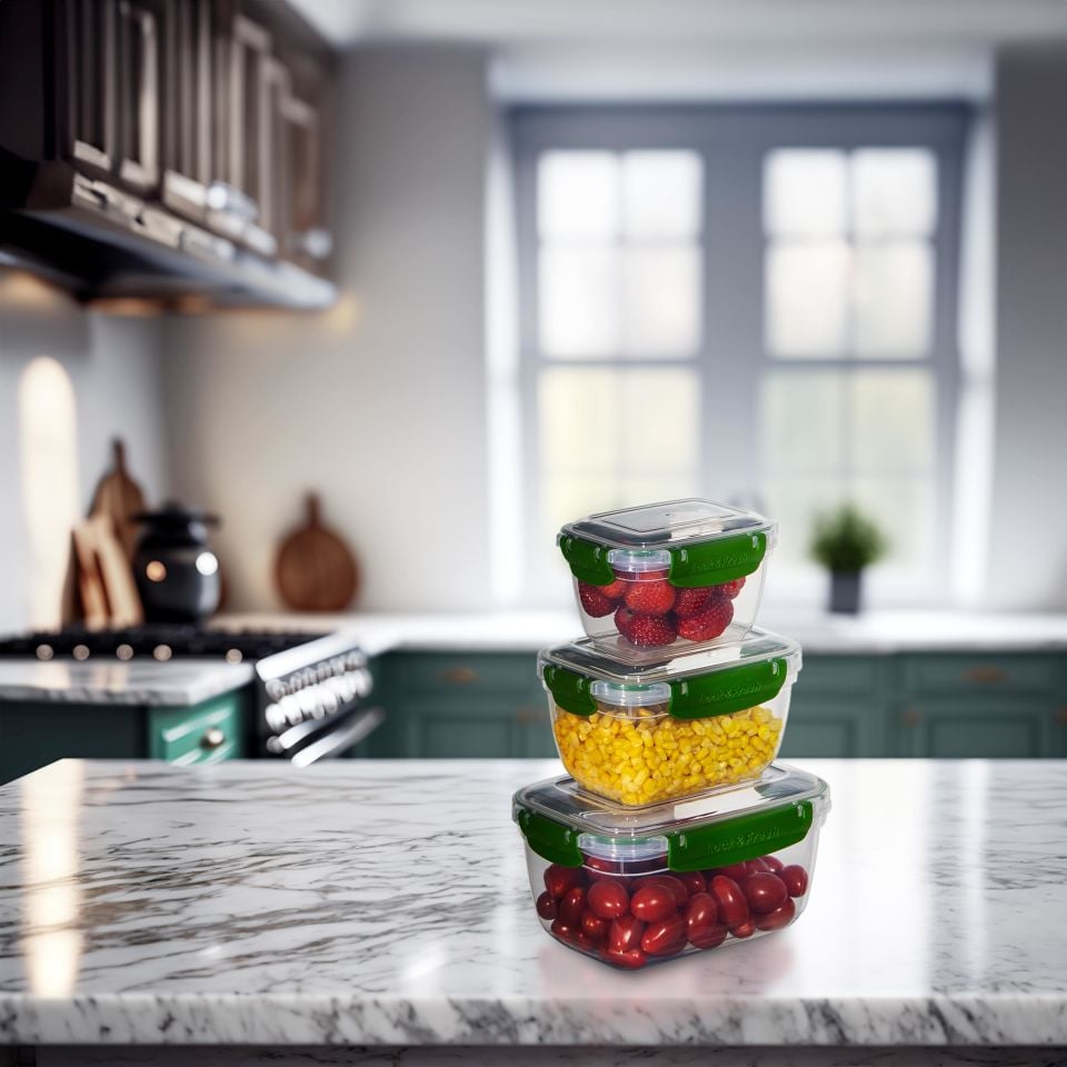 3'lü Master Dikdörtgen Saklama Kabı (550 ml - 1000 ml - 1800 ml)