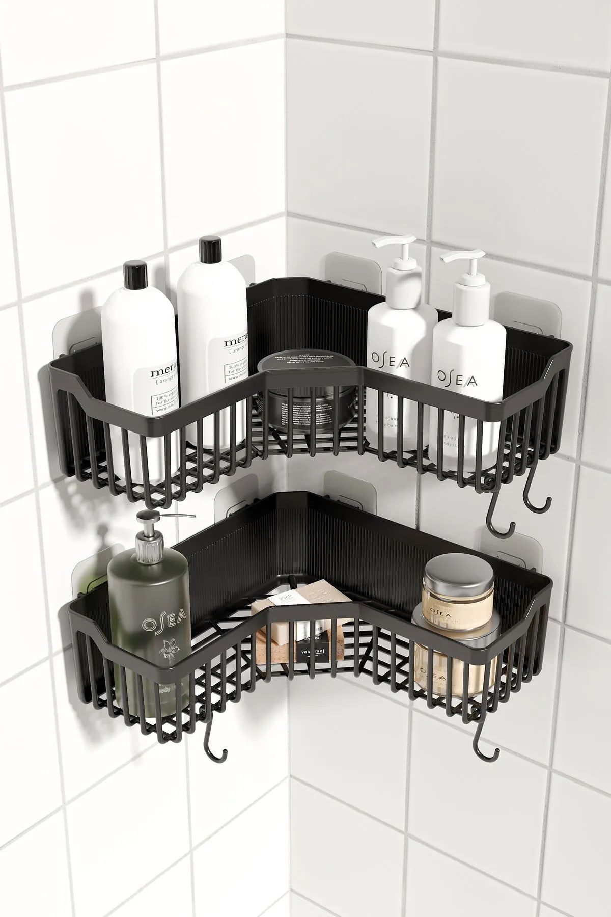 Banyor Köşelik Yapışkanlı Banyo Rafı, 2'li Banyo Düzenleyici