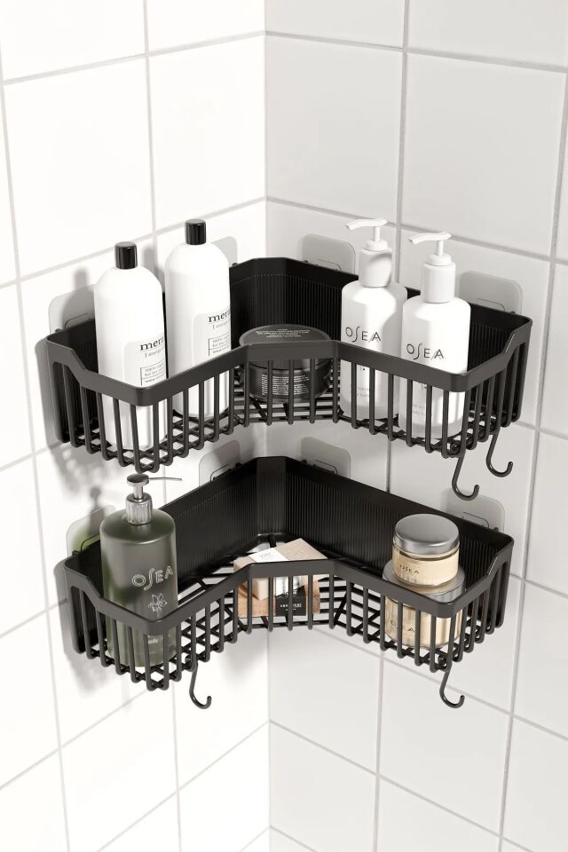 Banyor Köşelik Yapışkanlı Banyo Rafı, 2'li Banyo Düzenleyici