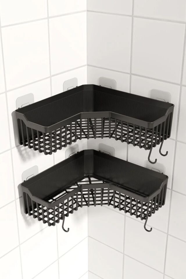 Banyor Köşelik Yapışkanlı Banyo Rafı, 2'li Banyo Düzenleyici