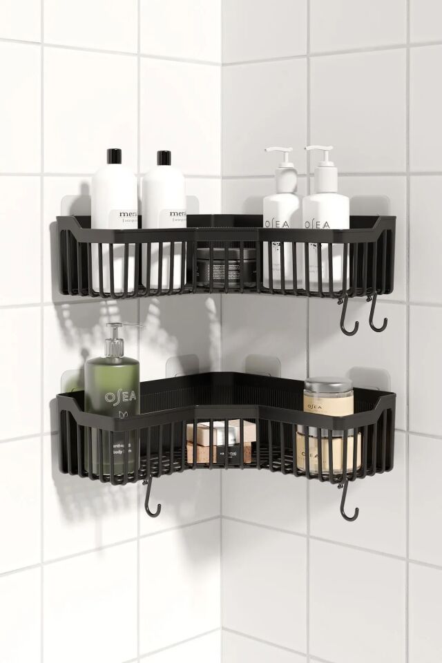 Banyor Köşelik Yapışkanlı Banyo Rafı, 2'li Banyo Düzenleyici